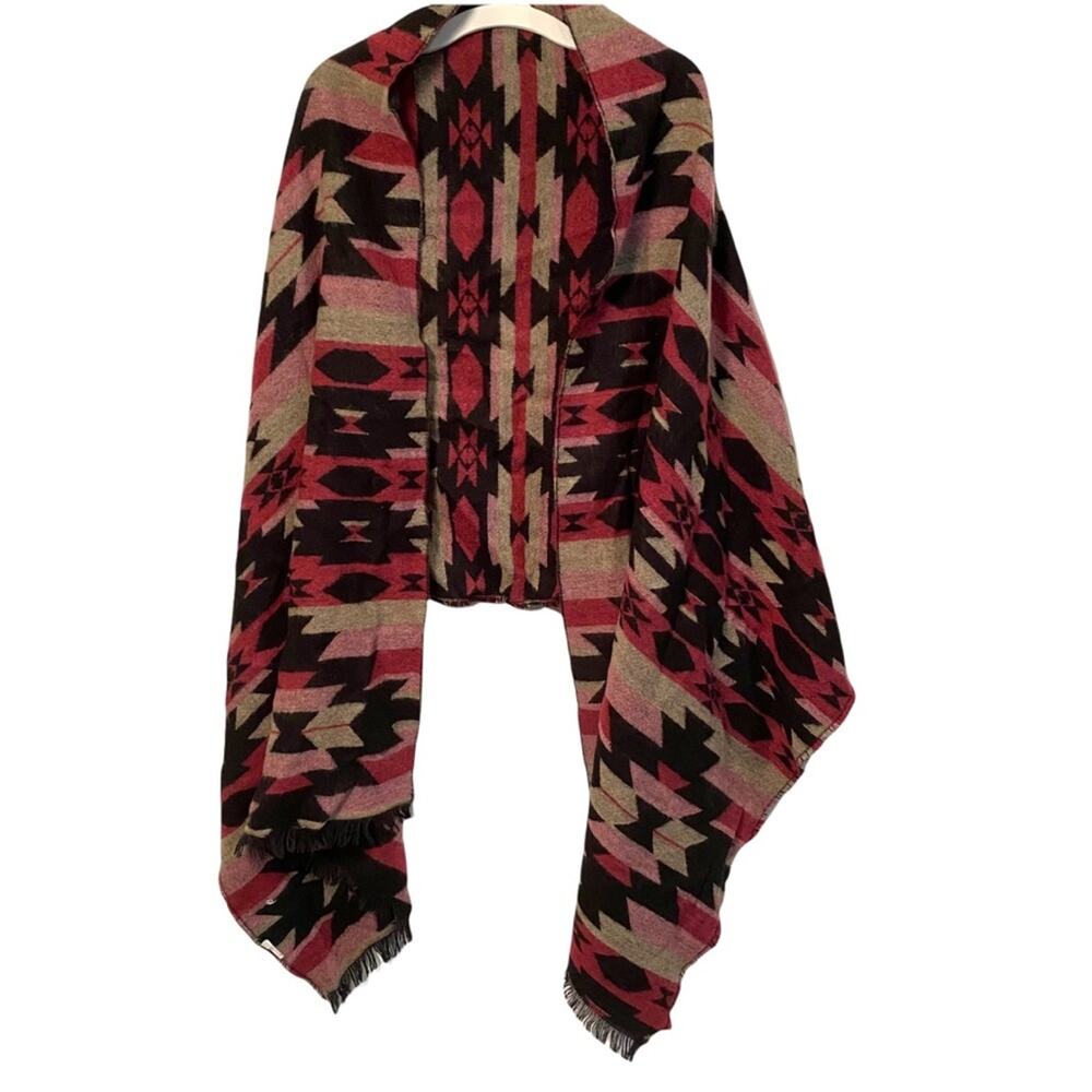 Aztec southwestern Print Wide Long Scarf geometric fringe western 25 x 76 EUC